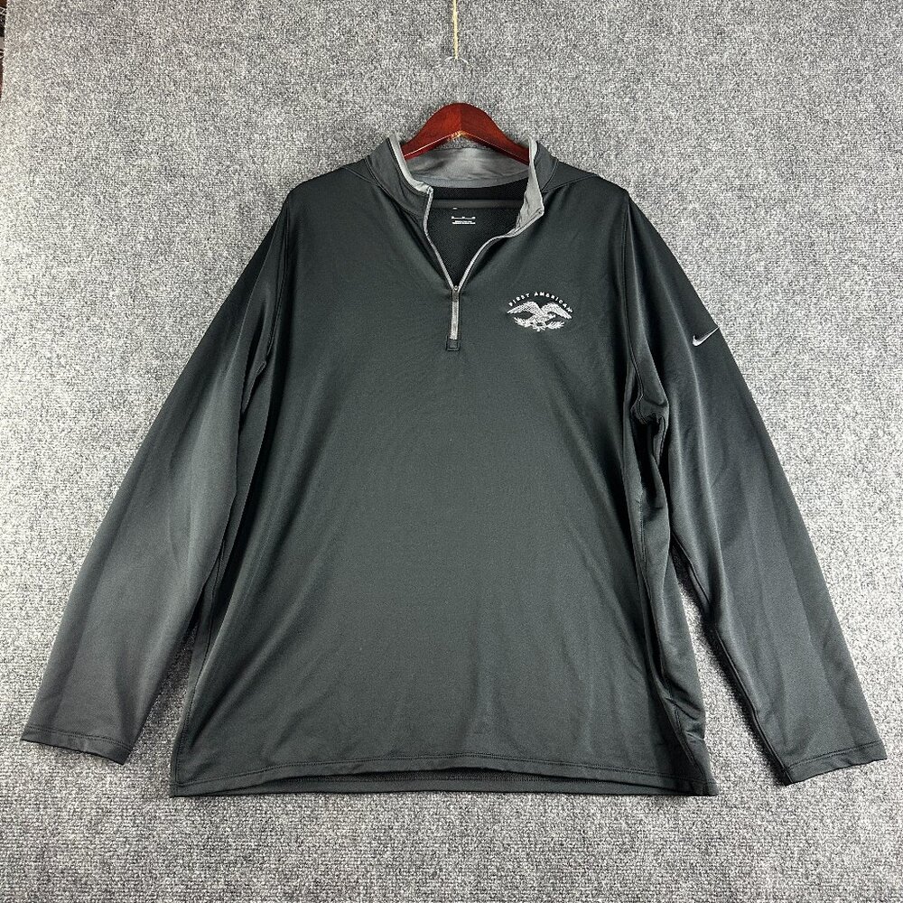 Nike Mens XL 1/4 Zip Pullover Black Gray Stretch Long Sleeve First American Logo
